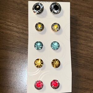 5 sets of colored crystal stud earrings NEW various colors